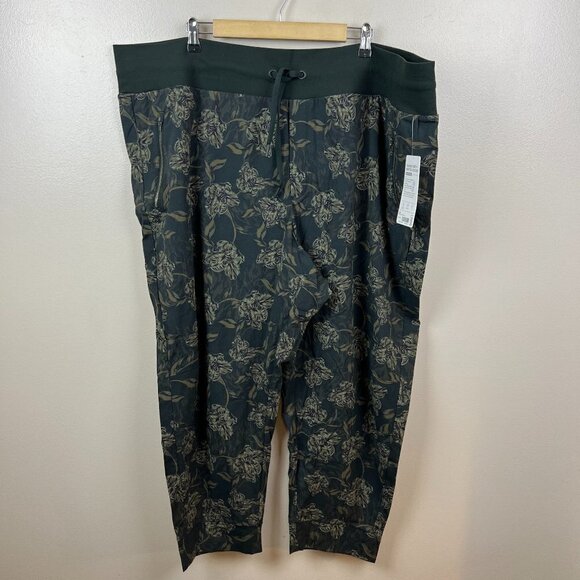 Athleta Trekkie North Jogger Pants Size 26 Green Floral Travel Lounge Ripstop - Picture 1 of 13